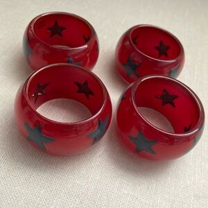Vintage Red Blue Star Patriotic Napkin Rings Set‎ Of 4 Plastic
